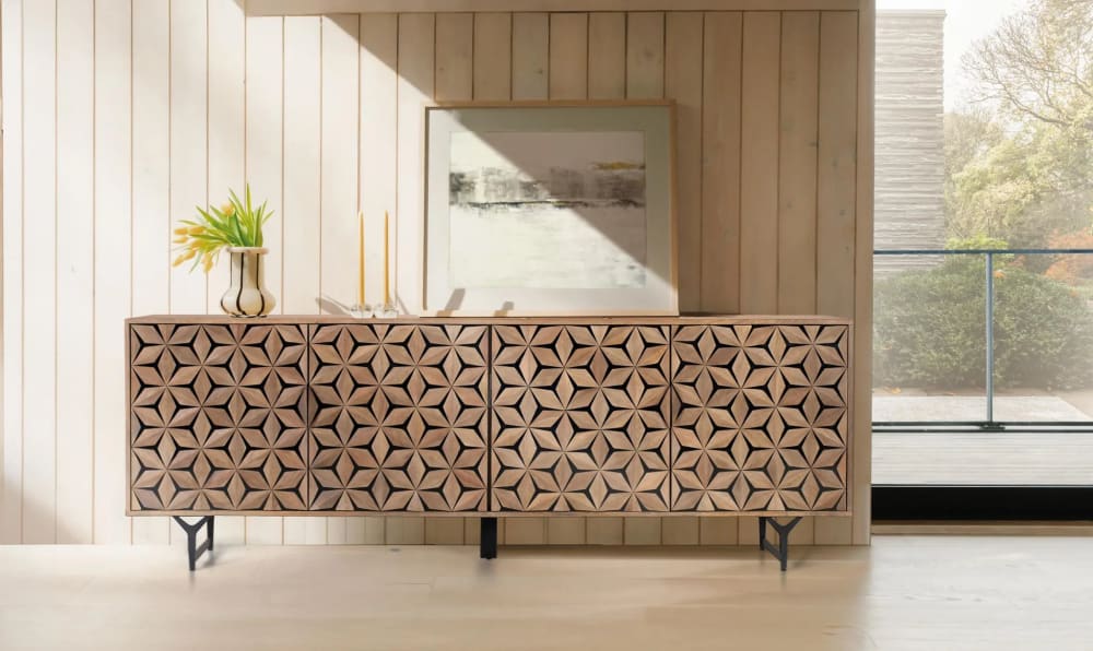Handgefertigtes Sideboard aus Mangoholz mit 4 Türen 220 cm -