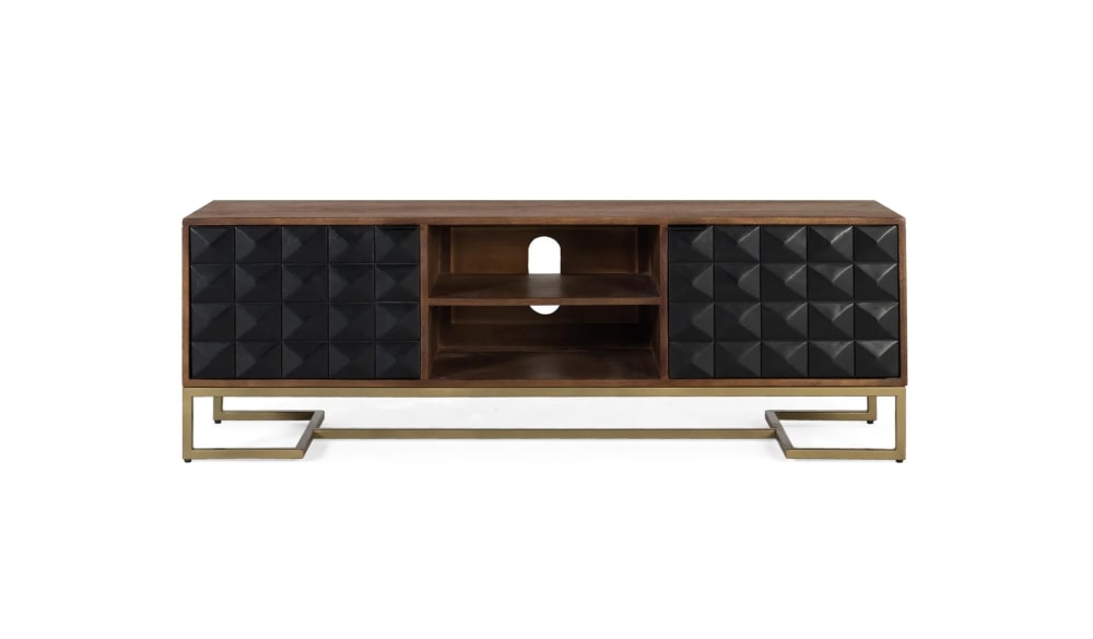 GINER Y COLOMER Handgefertigter TV-Schrank aus Mangoholz mit goldenen Beinen 150 cm Braun