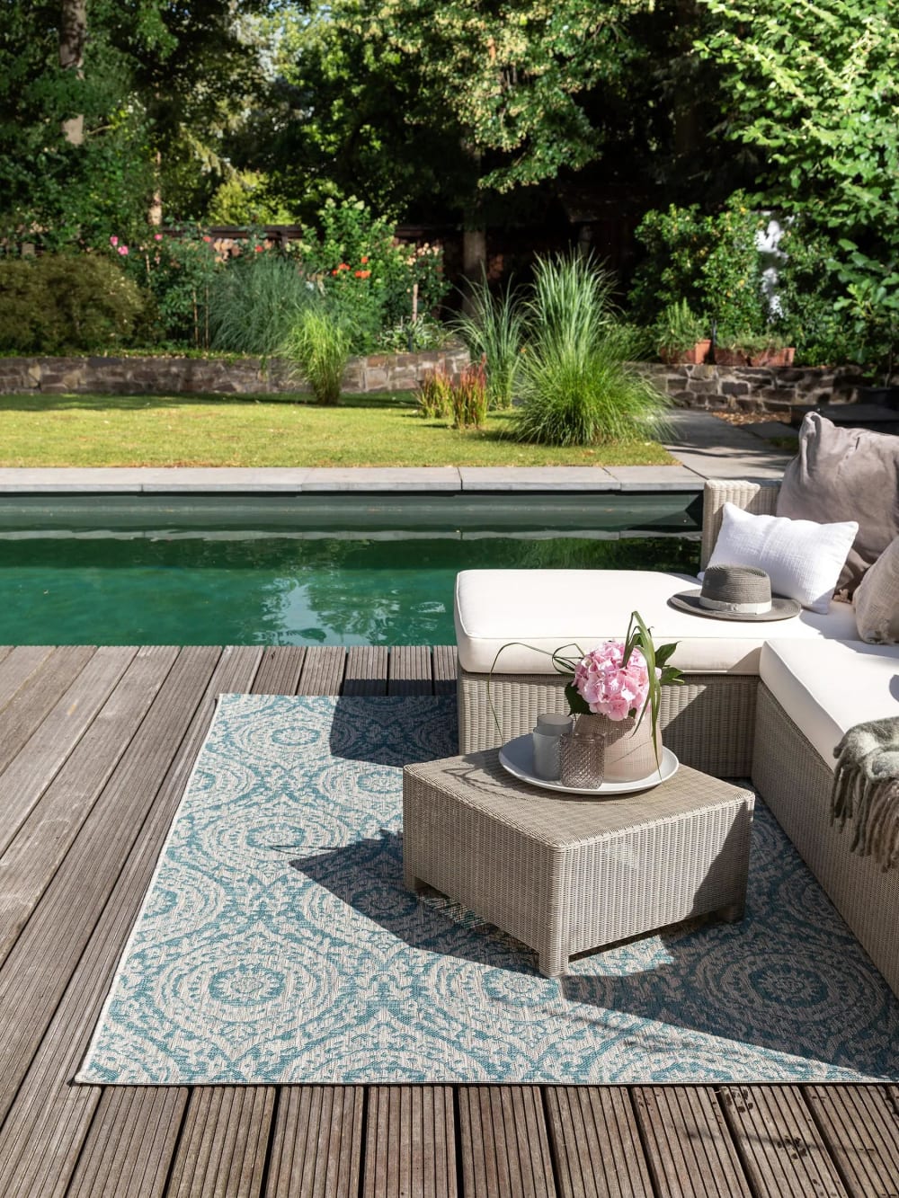 Tapis d'extérieur & intérieur beige/turquoise 140x200