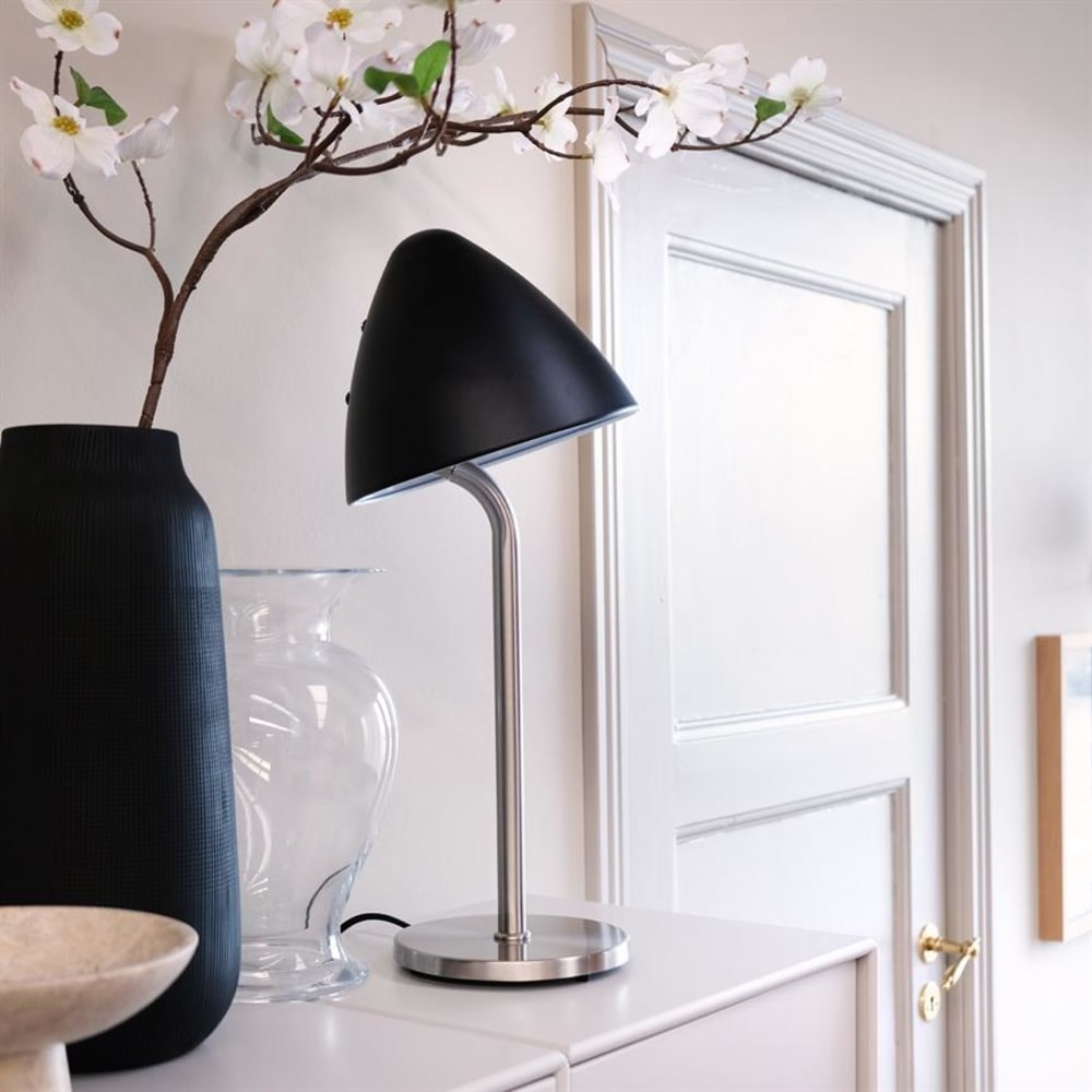 Dyberg Larsen Tischlampe aus Metall h 47 cm d 20 cm, Stahl style modern Silber Metall