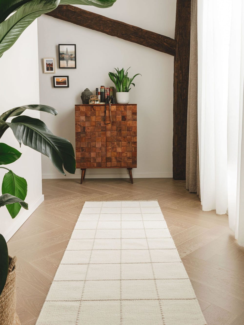 Tapis de couloir en laine crème 70x200