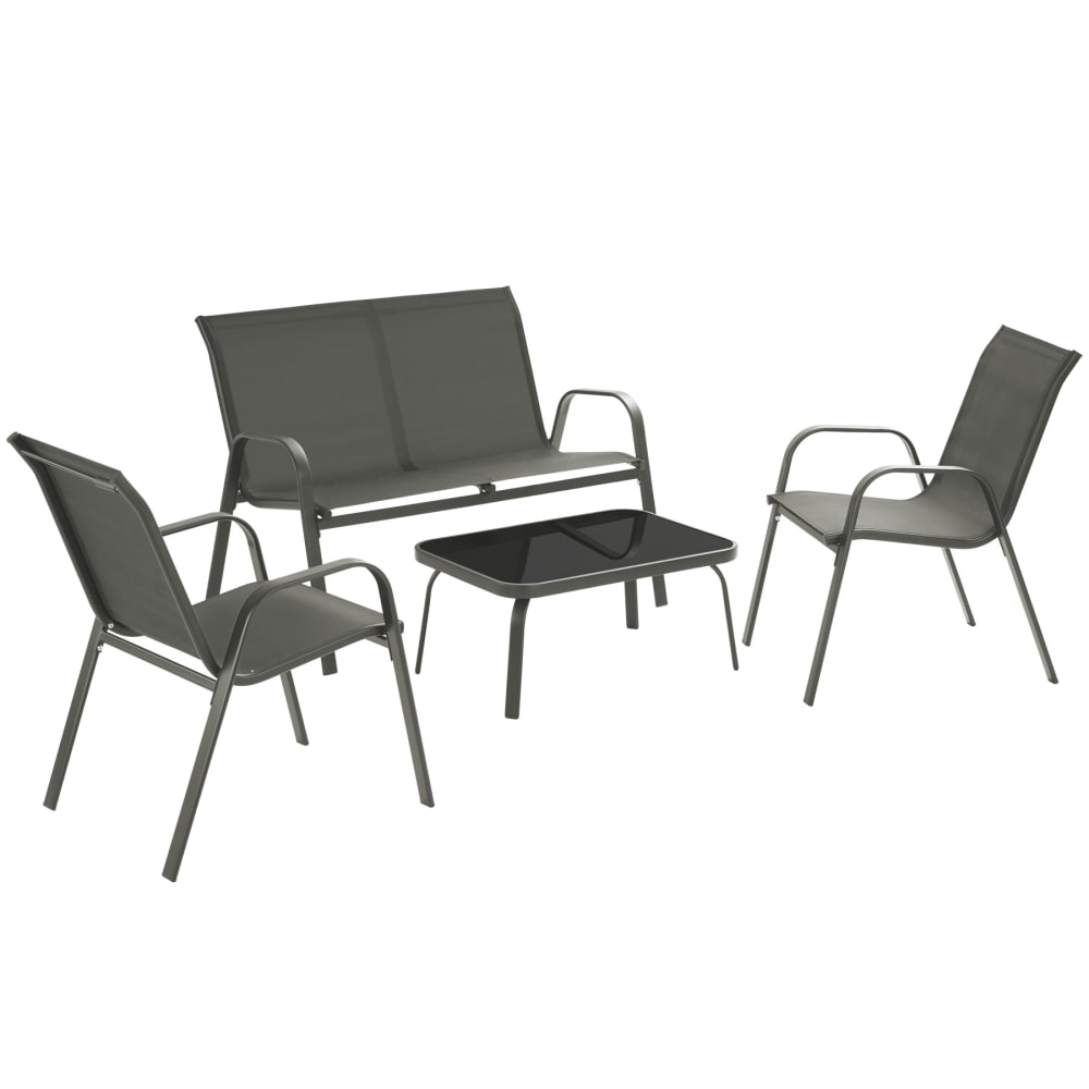 Salon de jardin pour 4 personnes tissu déperlant et table anthracite