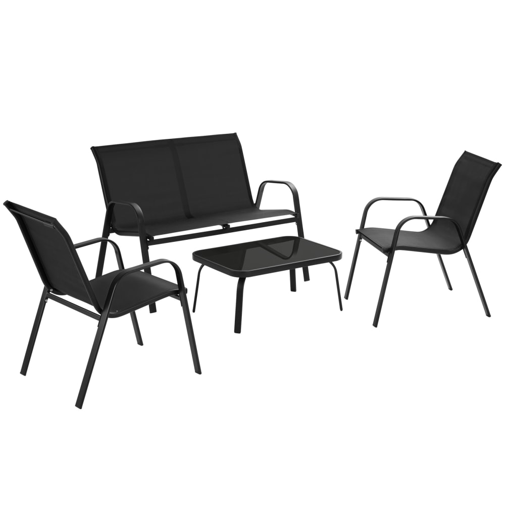 Salon de jardin pour 4 personnes tissu déperlant et table noir
