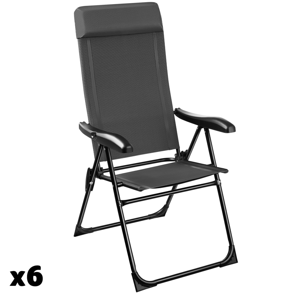 Lot 6 chaises de camping pliables en aluminium avec appui-tête