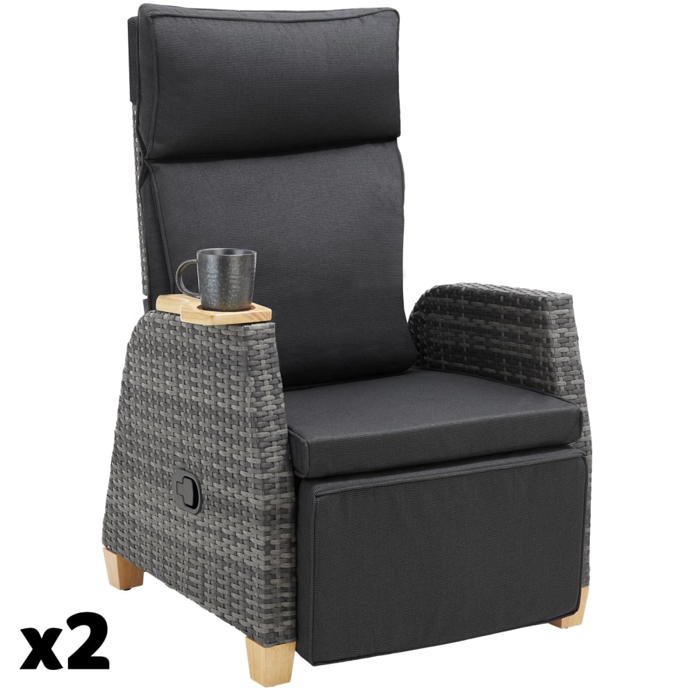 Lot 2 fauteuils en rotin avec cadre en aluminium dossier réglable gris