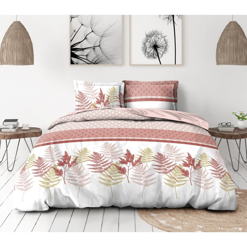 Parure de couette en percale de coton 220x240 blanc et rose