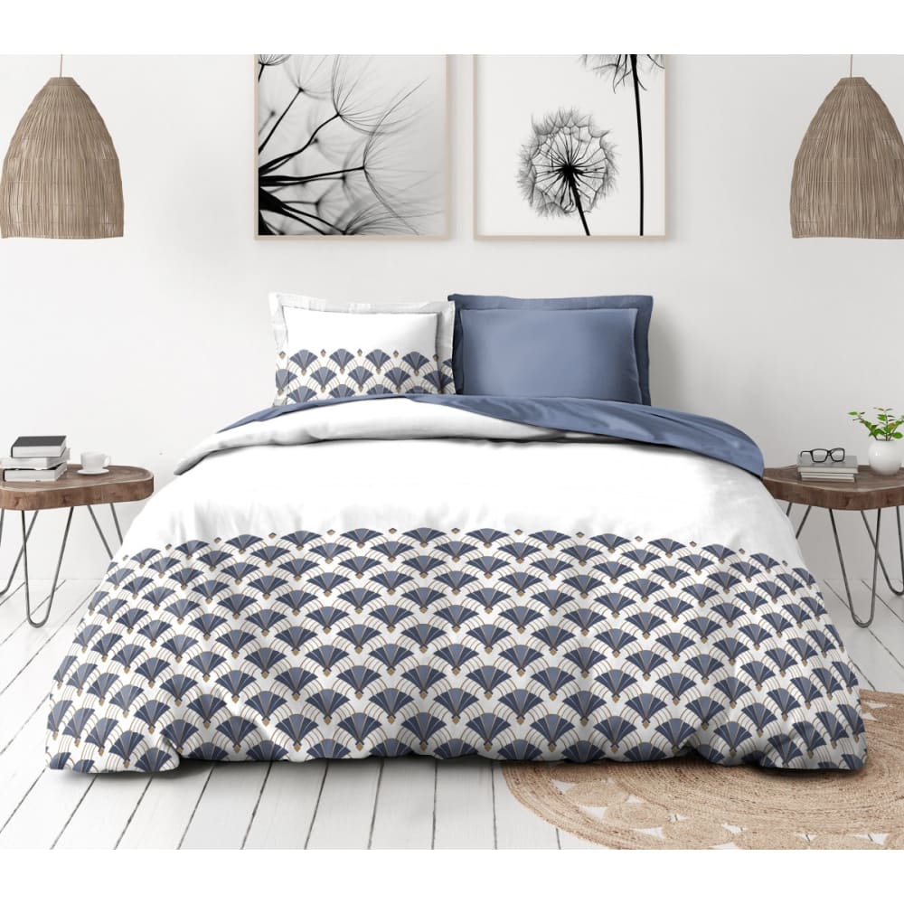 Parure de couette 2 pièces en percale de coton 140x200     BLEU