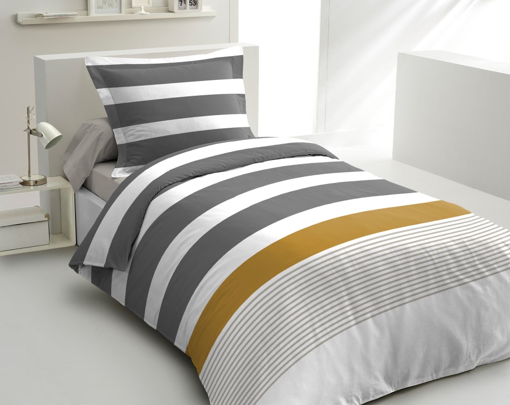 Parure de couette 2 pièces en percale de coton 140x200    GRIS et OCRE