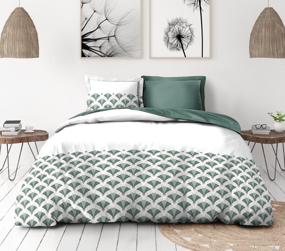Parure de couette 3 pièces en percale de coton 220x240     VERT SAPIN