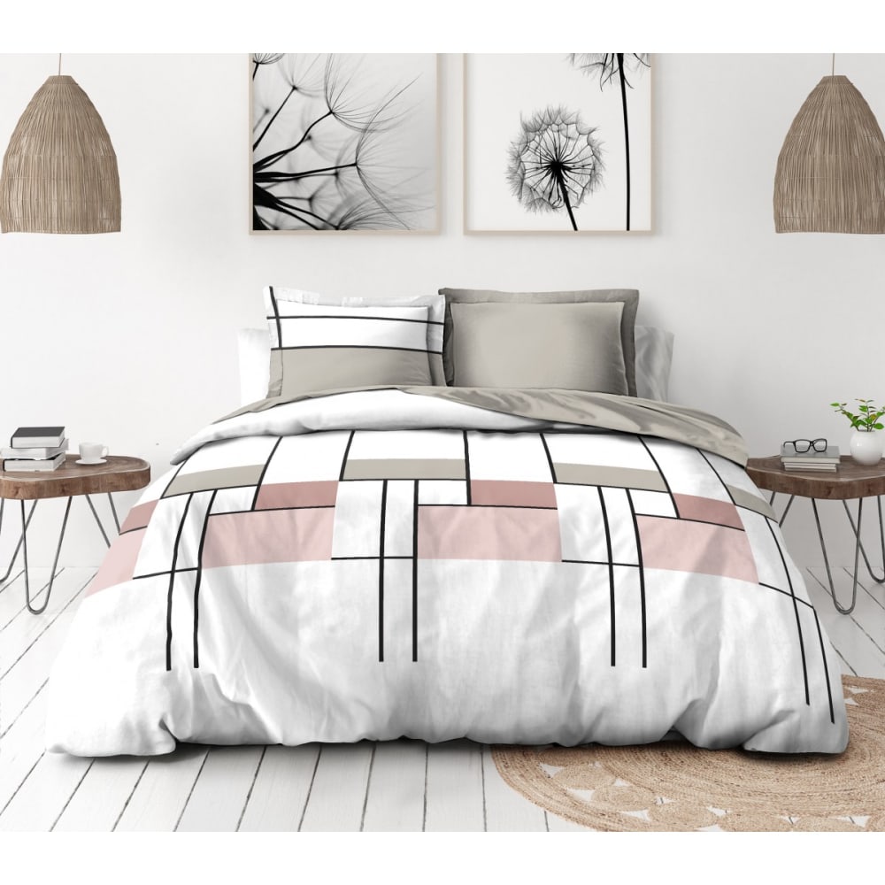 Parure de couette 3 pièces en percale de coton 220x240   ROSE POUDRE