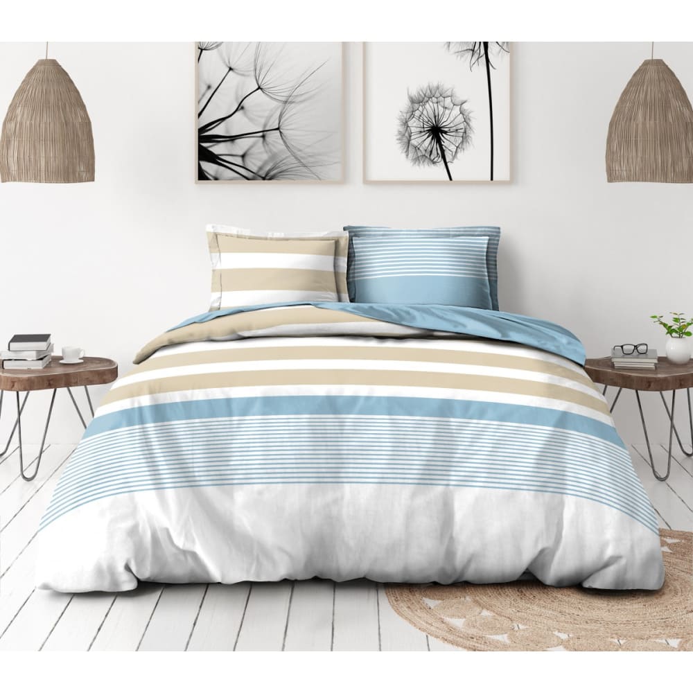 Parure de couette 3 pièces en percale de coton 200x200    BLEU ICEBERG