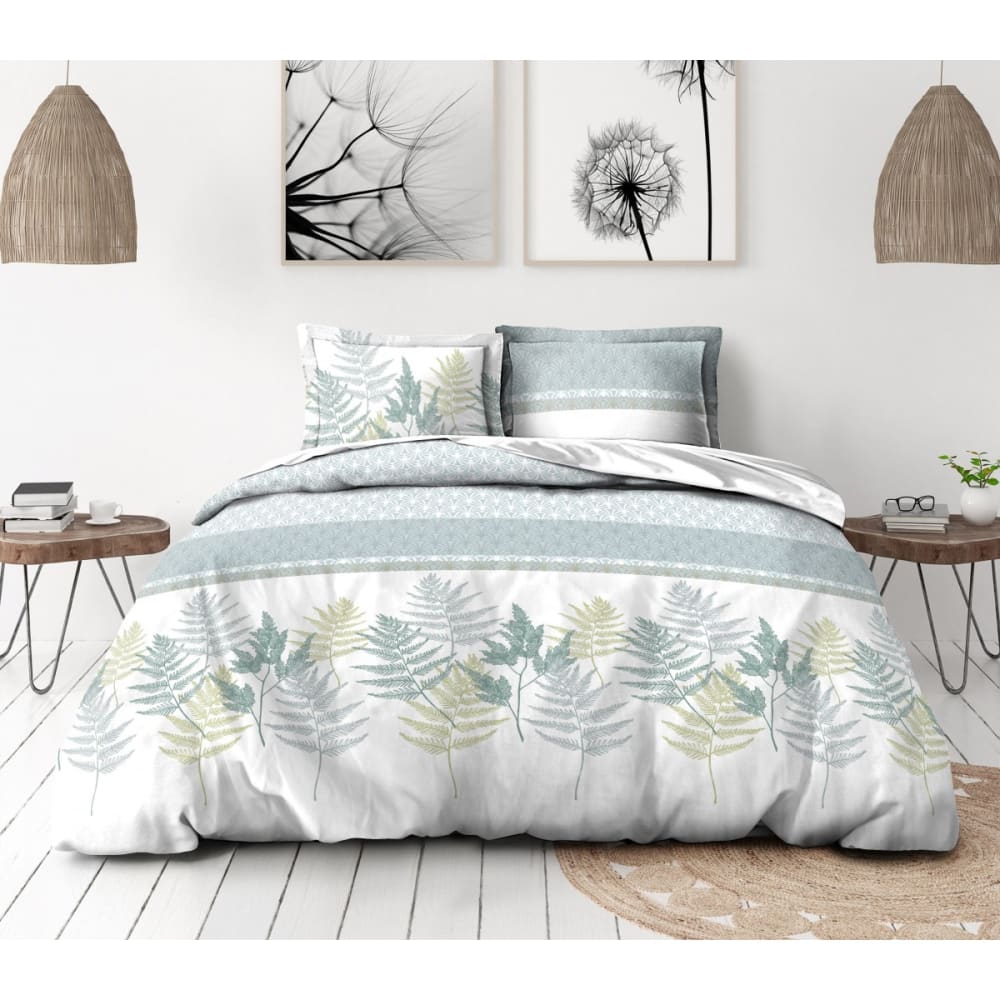 Parure de couette 2 pièces en percale de coton 140x200   VERT D'EAU