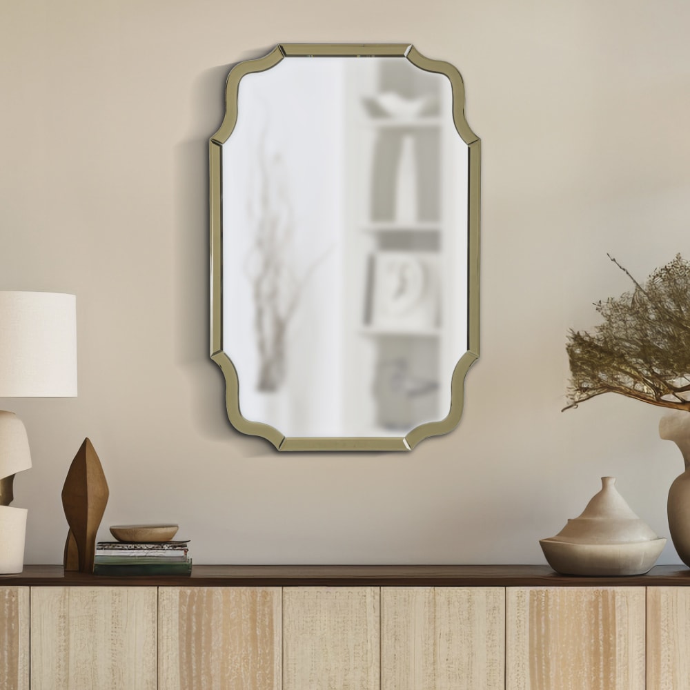espejo de pared con marco de cristal dorado 60x1x90 cm