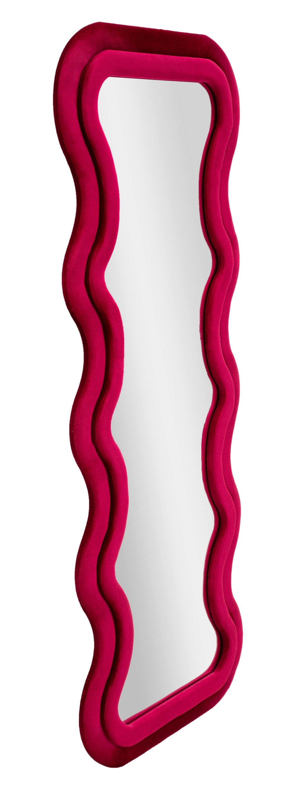Miroir mural en velours fuchsia 60x6x160 cm (taille miroir 42x144 cm)