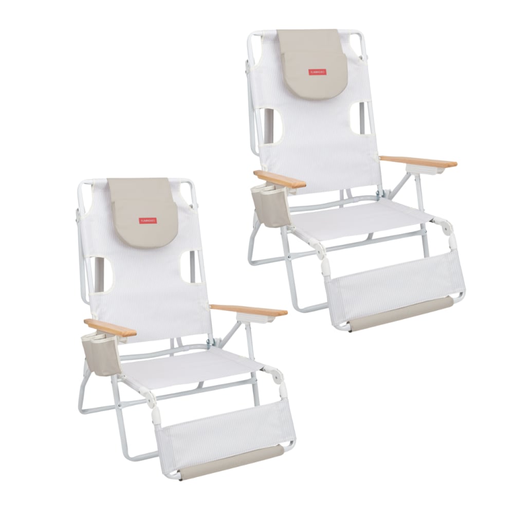 Lot de 2 Chaises Longues Pliables Beige
