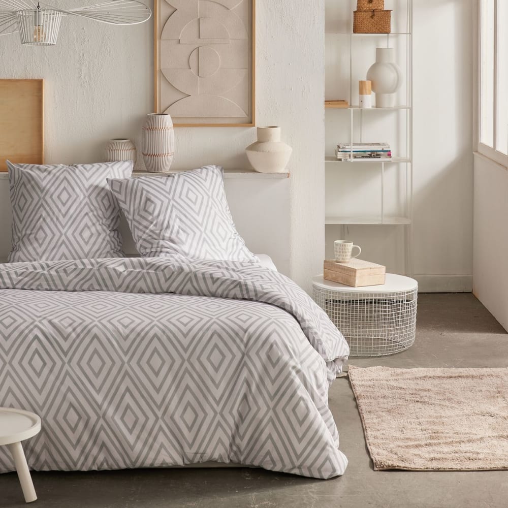 Parure de lit imprimé A carreaux  220x240cm Blanc