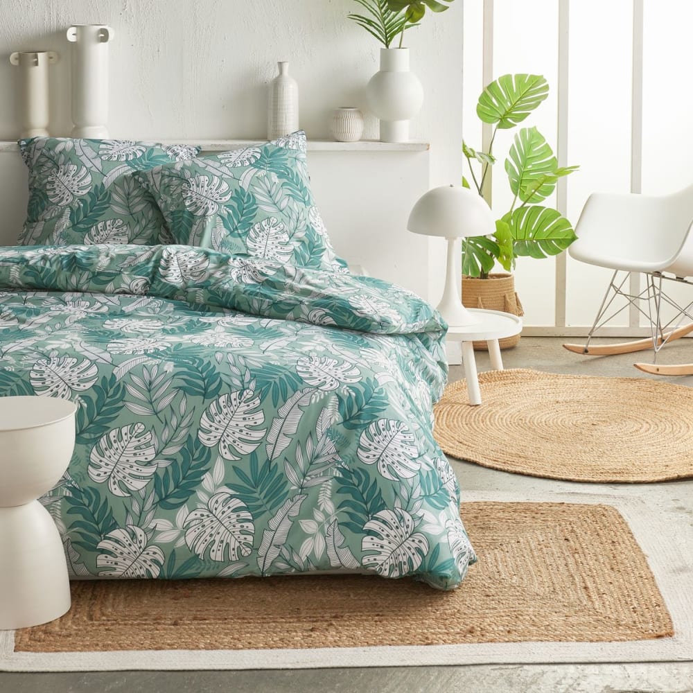 Parure de lit imprimé Floral  220x240cm Bleu