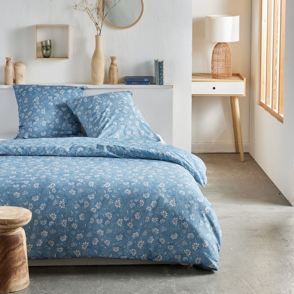 Parure de lit imprimé Floral  220x240cm Bleu