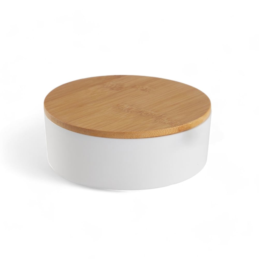 Boîte de rangement ronde avec miroir  14x5cm Blanc