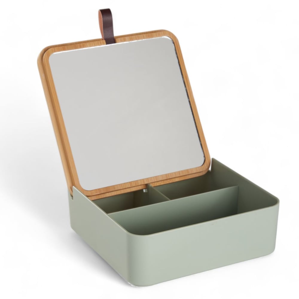 Boîte de rangement rectangulaire avec miroir  14x5cm Vert
