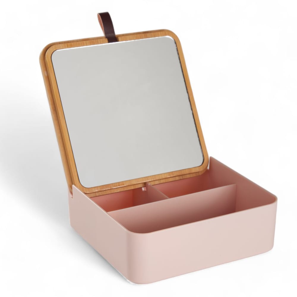 Boîte de rangement rectangulaire avec miroir  14x5cm Rose