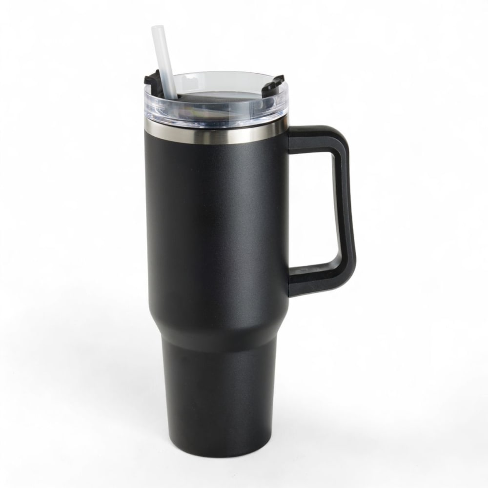 Tumbler mug isotherme avec paille en inox  10x27cm noir