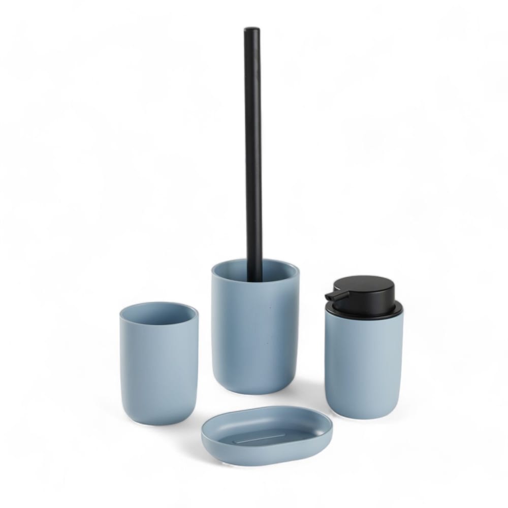 Set de 4 accessoires de salle de bain et wc  36x8cm bleu