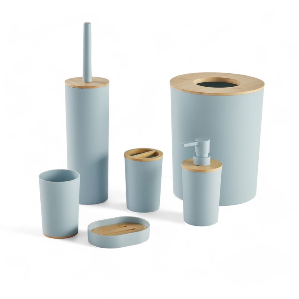 Set de 6 accessoires de salle de bain et wc avec bambou  36x9cm bleu