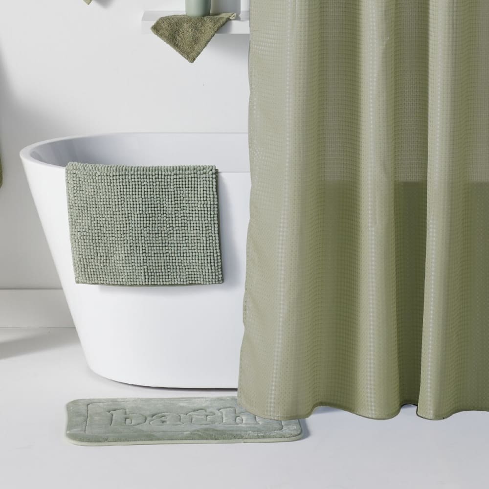 Set de douche 3 accessoires rideau tapis panier 180x180cm vert — vue 3