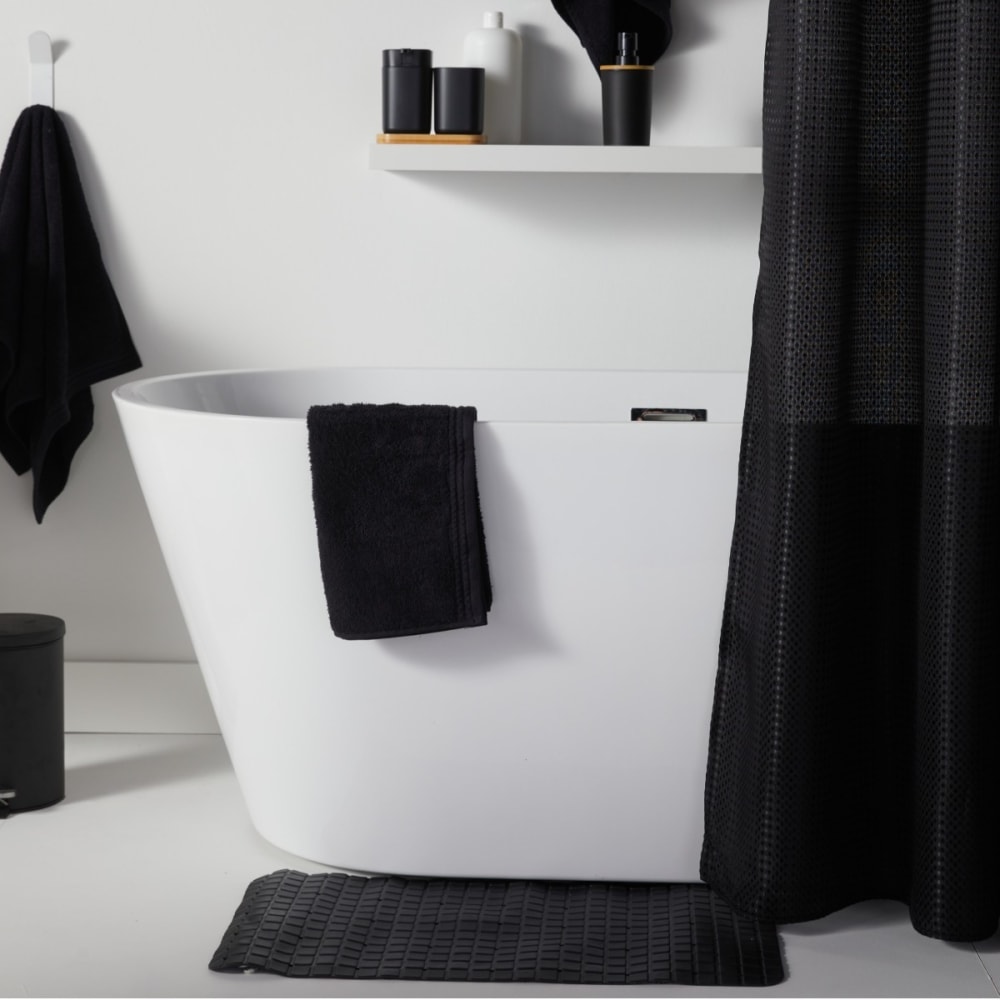 Set de douche 3 accessoires rideau tapis panier 180x180cm noir — vue 3