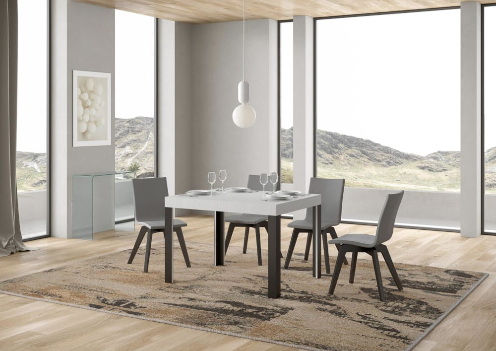 Ausziehtisch 80x120/204 cm in Holzoptik Esche weiß, Eisen -