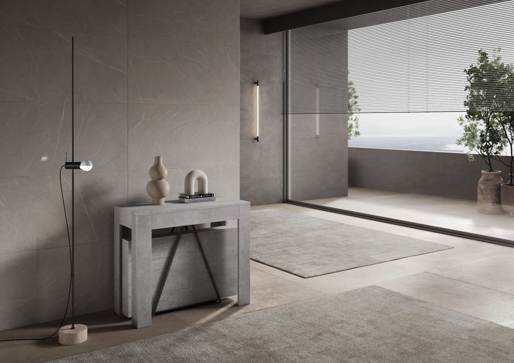 Console extensible effet béton gris 90x42/198 cm