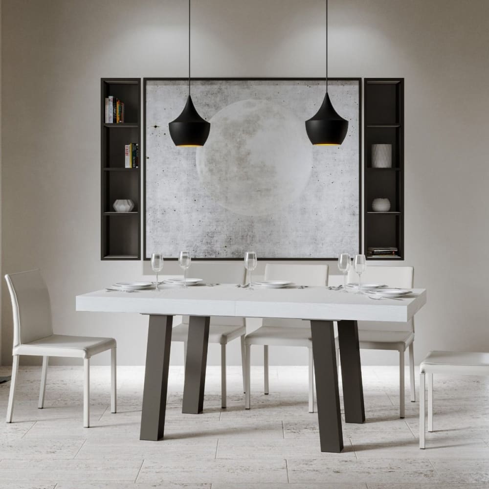Ausziehtisch 90x200/304 cm in Holzoptik Esche weiß, Eisen -