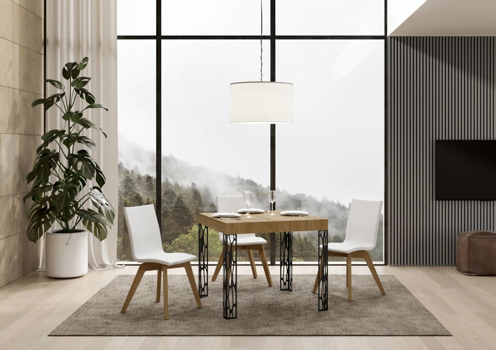 Ausziehtisch 90x90/246 cm in Holzoptik Eiche Natur, Eisen -