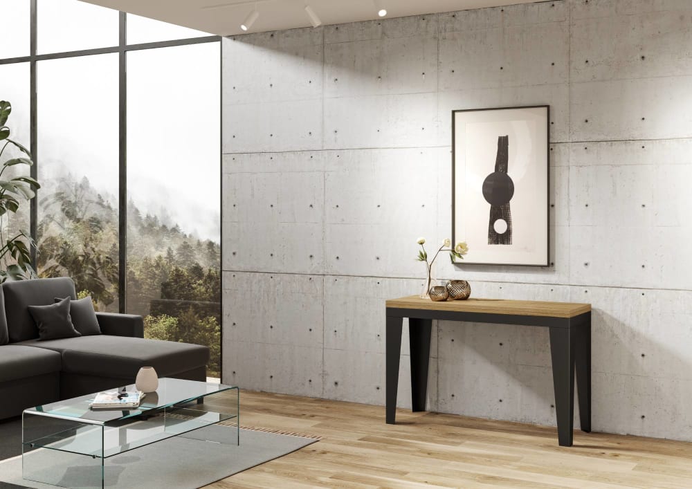 Table extensible portefeuille effet bois chêne nature 120x45/90 cm