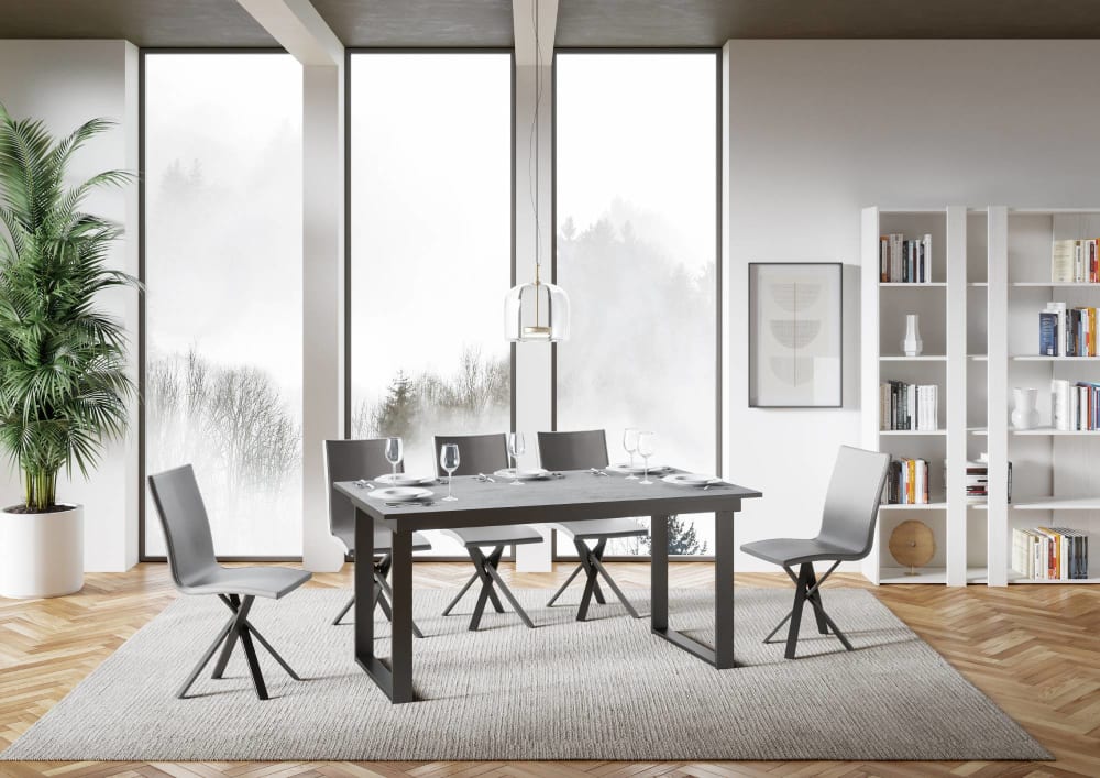 Ausziehtisch 90x160/220 cm in Holzoptik Zementgrau, Eisen -