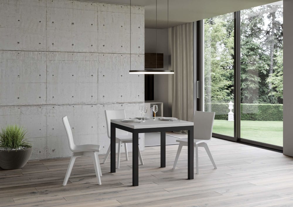 Table extensible portefeuille effet bois frêne blanc 90x90/180 cm