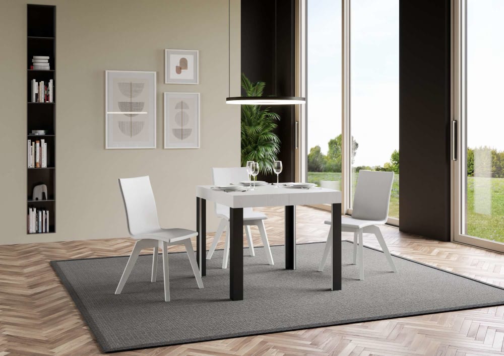 Ausziehtisch 90x90/246 cm in Holzoptik Esche weiß, Eisen -