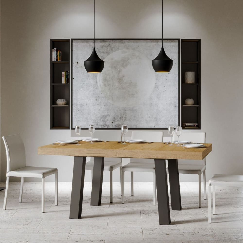 Ausziehtisch 90x200/304 cm in Holzoptik Eiche Natur, Eisen -