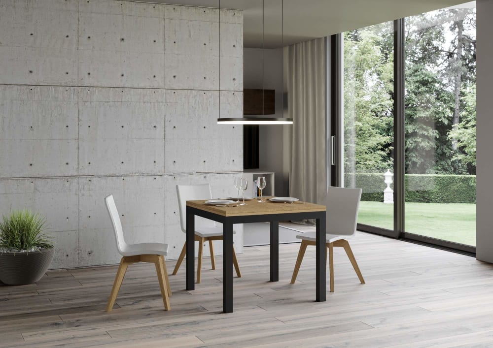 Ausziehtisch 90x90/180 cm in Holzoptik Eiche Natur, Eisen -