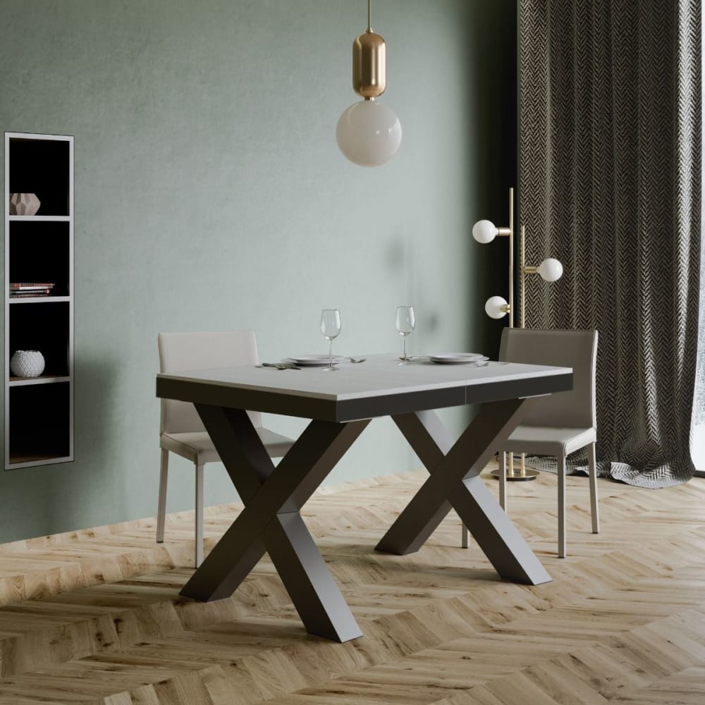 Ausziehtisch 90x120/224 cm in Holzoptik Esche weiß, Eisen -