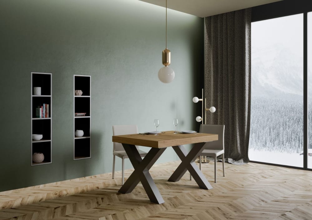 Ausziehtisch 90x140/244 cm in Holzoptik Eiche Natur, Eisen -