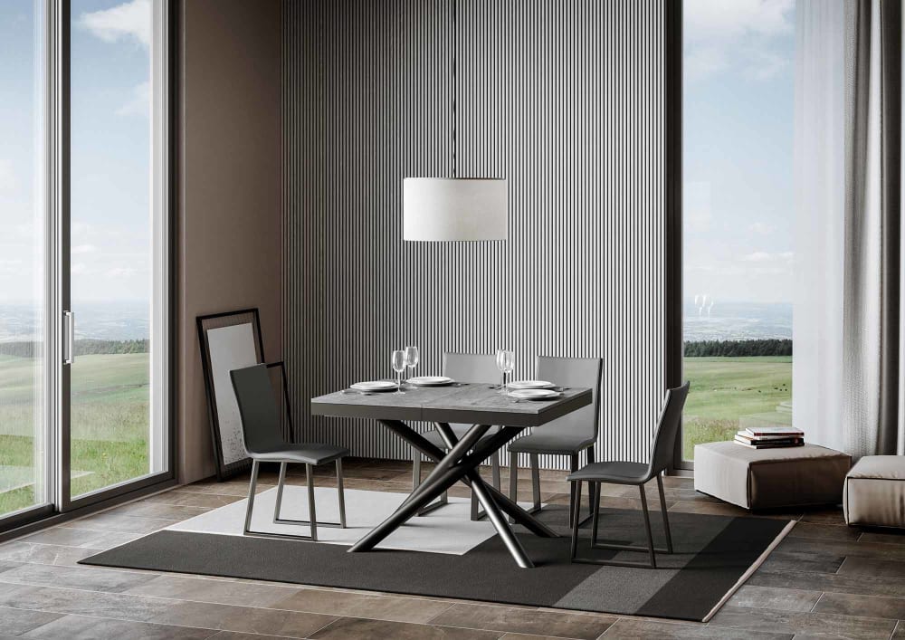 Ausziehtisch 90x120/380 cm in Holzoptik Zementgrau, Eisen -