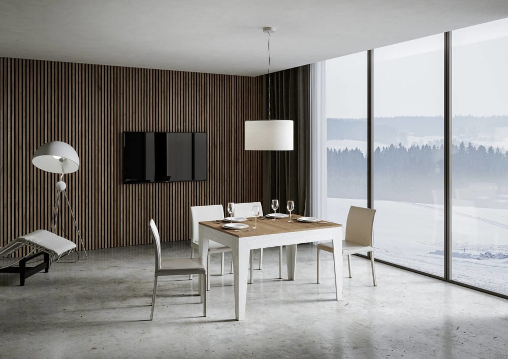 Ausziehtisch 90x120/180 cm in Holzoptik Eiche Natur/Esche weiß -