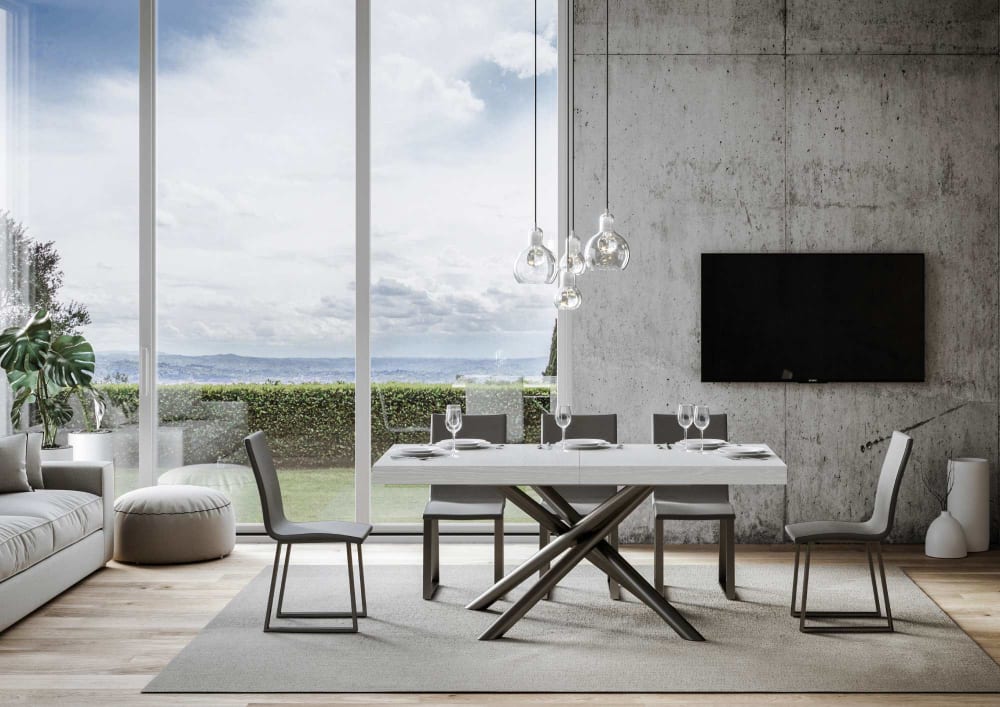 Ausziehtisch 90x200/460 cm in Holzoptik Esche weiß, Eisen -