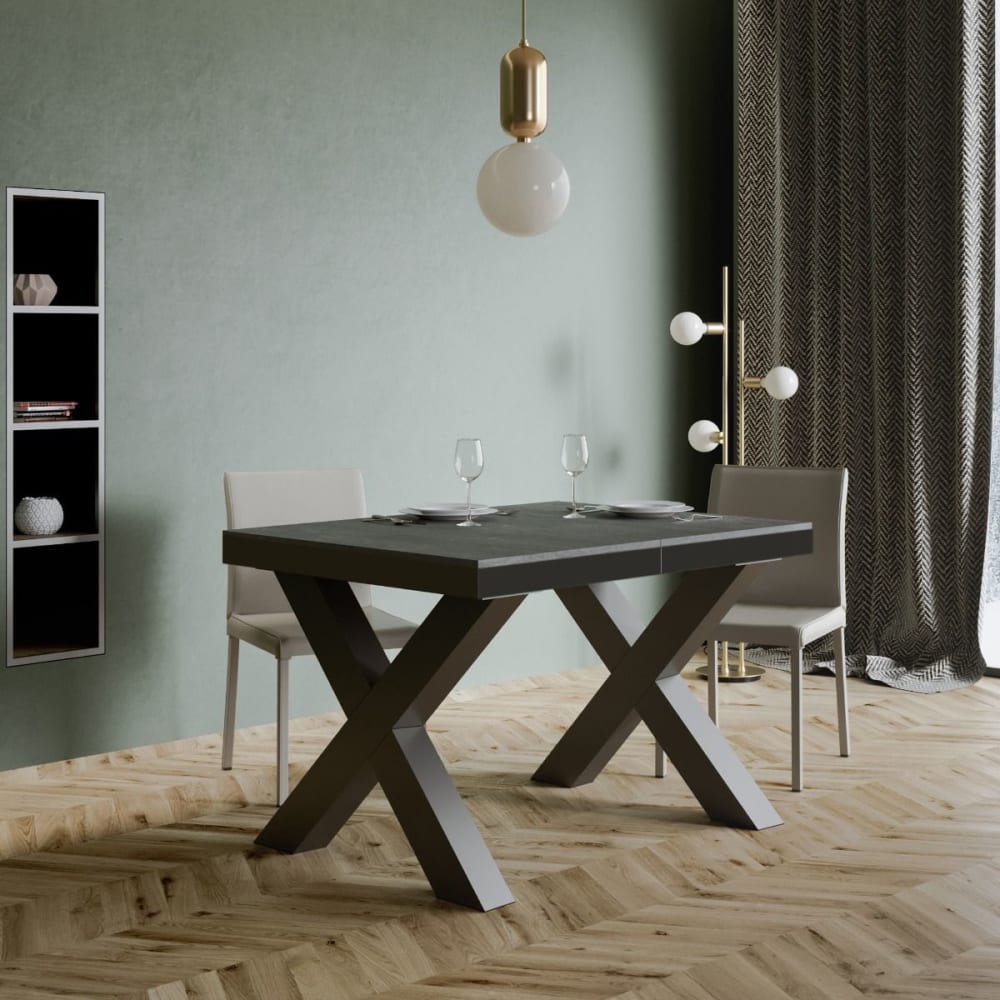 Ausziehtisch 90x120/224 cm in Holzoptik Zementgrau, Eisen -
