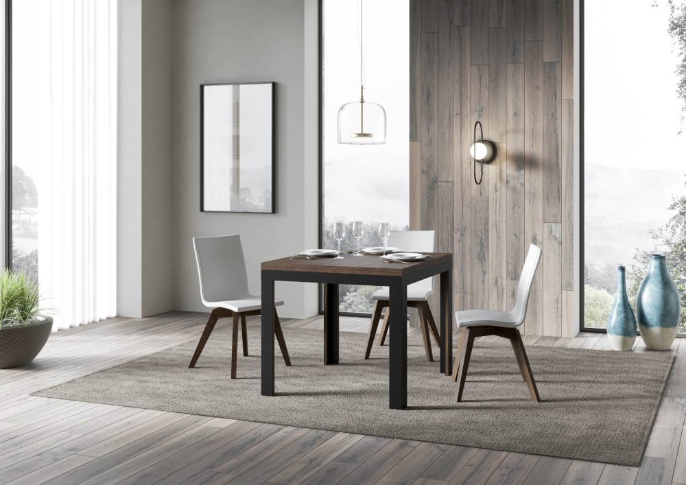 Ausziehtisch 90x90/180 cm in Holzoptik Nussbaumbraun, Eisen -