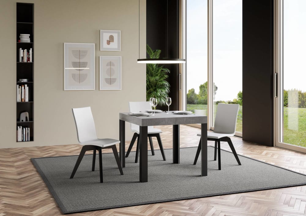 Ausziehtisch 90x90/246 cm in Holzoptik Zementgrau, Eisen -