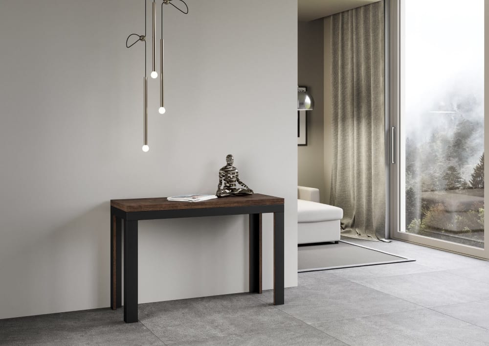 Table extensible portefeuille effet bois noyer 120/200x45/90 cm