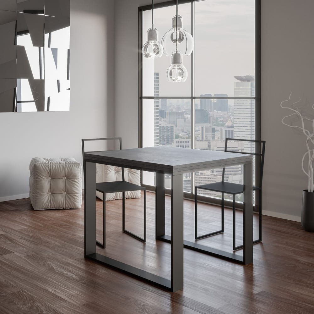 Ausziehtisch 90x90/180 cm in Holzoptik Zementgrau, Eisen -